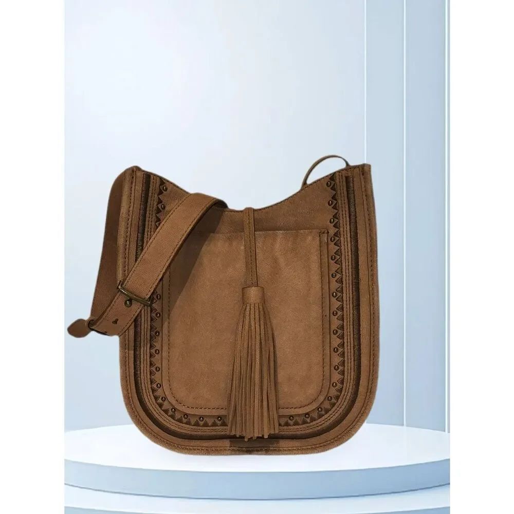 Lucky Brand Tan Suede Tassel Crossbody Bag